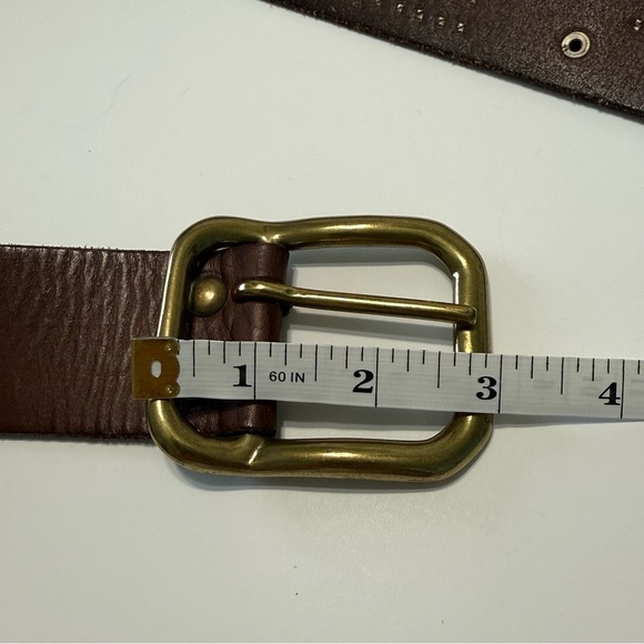 Linea Pelle Leather Studded buckle Belt Western Boho Solid Brass Brown Size L main image 9